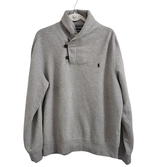 Polo Ralph Lauren Sweater Mens XL Gray Shawl Collar Jersey Pullover Vintage Vtg